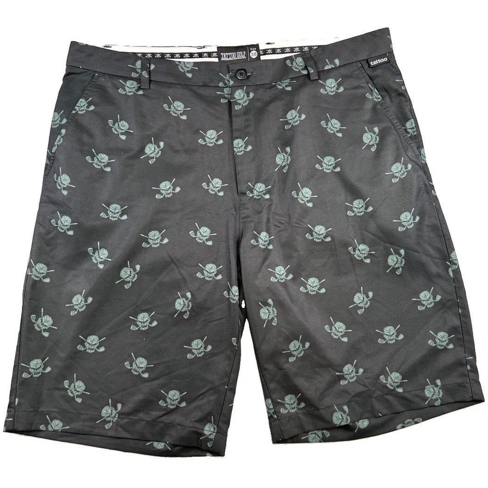 Tattoo Golf Men's Performance Shorts Black Skulls Golf Size 38 Preppy